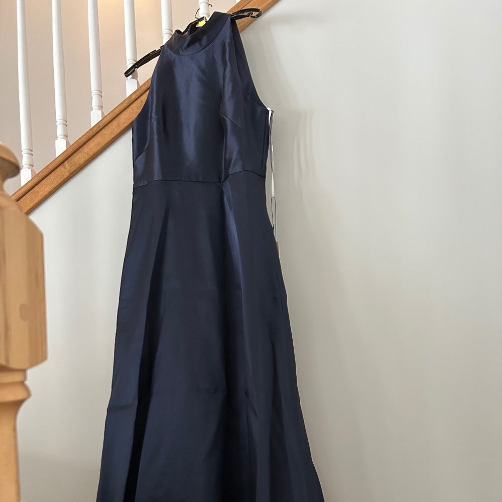 NWT Size 12 ML Monique Lhuillier  Halter Navy Satin Ball Gown